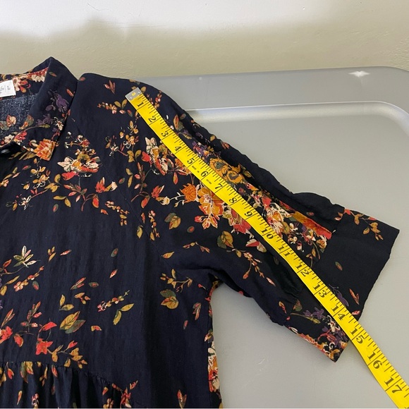 Natural Life Rebecca Midi Dress in Navy Red Bouquets High-Low Hem Pockets Large - Picture 11 of 12